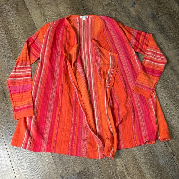 J. Jill Womens Cardigan Sweater Size XSP Orange Striped Open Front Long Sleeves - Picture 1 of 8